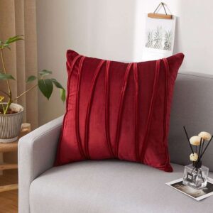 Crimson Pleated Velvet Decorative Pillow